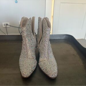Embellished Crystal Ankle Boots - Nude Sparkle